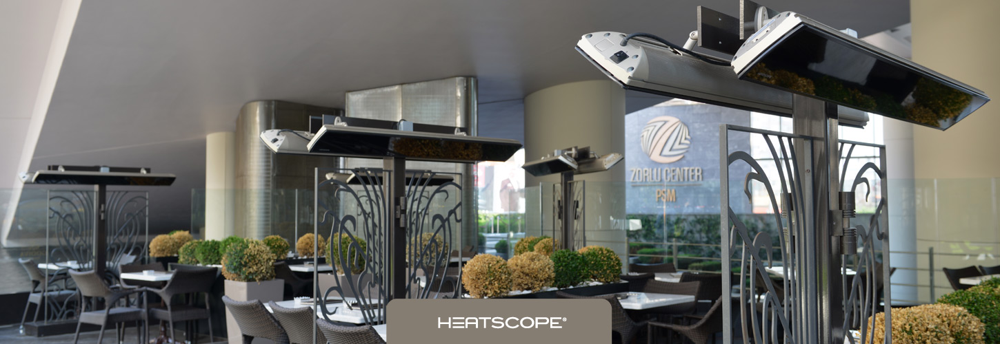 HEATSCOPE Ambiente-Heizstrahler VISION fuer die Premium-Gastronomie fast ohne Licht
