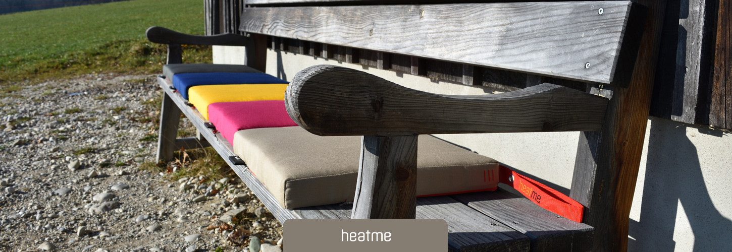 Kabelloses Akku-Heizkissen fuer kalte Tage auf der Terrasse von heatme