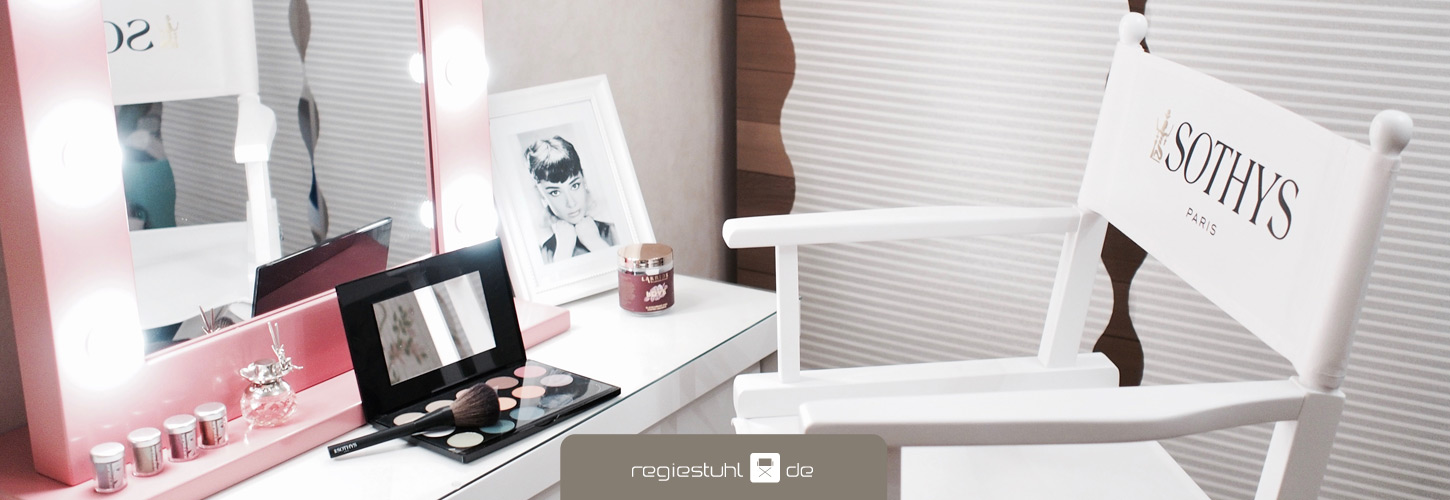Regiestuhl, Schmink-Stuhl, Make-Up-Stuhl Steven, weiss, weiss, mit Aufdruck